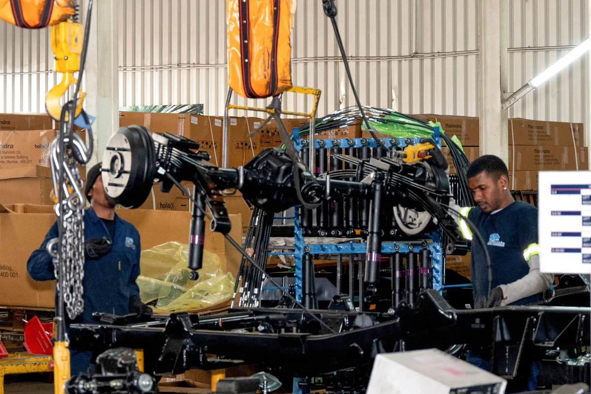 Vehicle chassis being assembled
